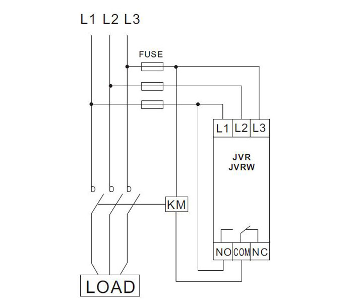 3 Phase Monitoring Relay, SPDT, Phase Failure/Undervoltage/Overvoltage(图1) 3-phase Voltage Phase Monitoring Relay SPDT Wiring Diagram