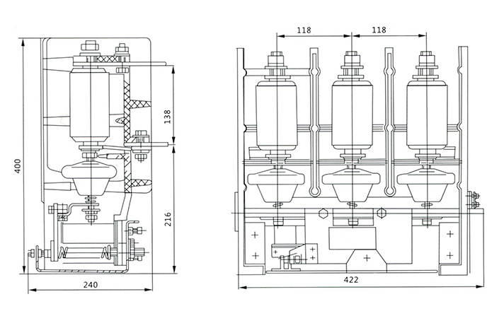 3 Phase AC Vacuum Contactor, 250/400/630A, 7.2kV(图1) Outline and installation dimension of ac contactor