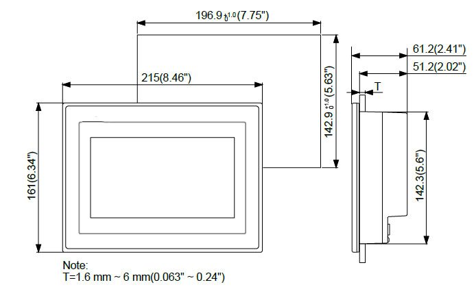 HMI Touch Screen, 7 Inch, 800 x 480(图1) CHN-DOP-107CV dimension