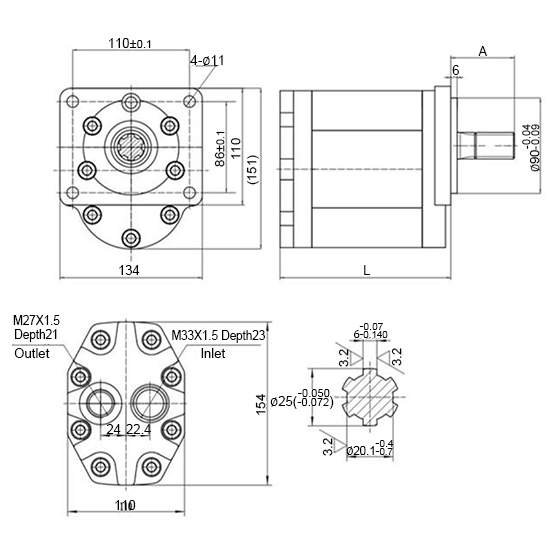 20/30/40/50 GPM Hydraulic Gear Pump, 3600 psi(图1) Dimensions of 20/30/40/50 GPM Hydraulic Gear Pump, 3600 psi