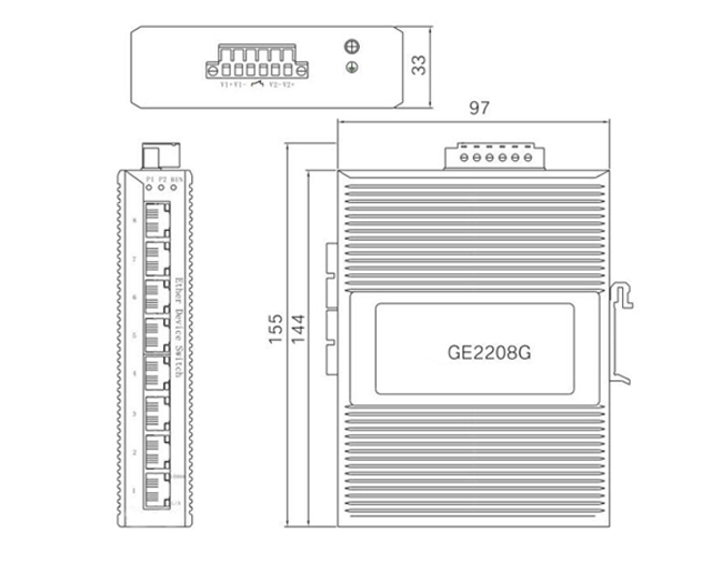 8 port gigabit unmanaged industrial switch GE2208G dimension