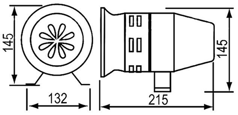 Motor Alarm, 130dB, One-Way, 220VAC/110VAC(图1) Motor alarm 130dB 220VAC/110VAC one-way dimension