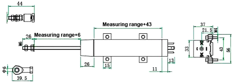 Linear Displacement Sensor 50-1250mm(图1) linear displacement sensor 50 1250mm dimensional drawing