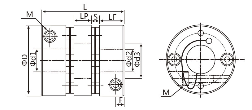 Two Diaphragms Coupling, 4mm to 8mm(图1) Shaft coupling dimension