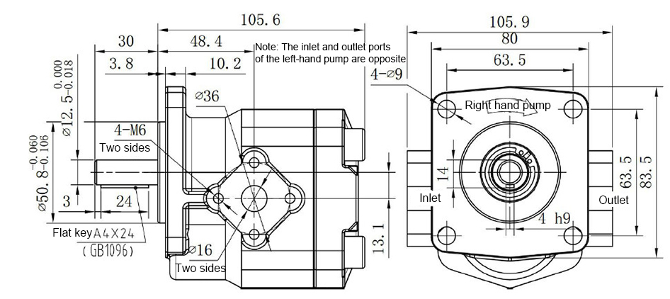 2/3/4/6/7 GPM Hydraulic Single Gear Pump, 3600 psi(图1) Dimensions of 2/3/4/6/7 GPM Hydraulic Single Gear Pump, 3600 psi