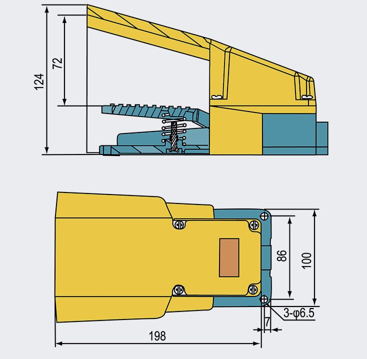 Foot Pedal Switch, 250V, 15A, 1NO1NC(图1) Dimension of foot switch of CFS-502