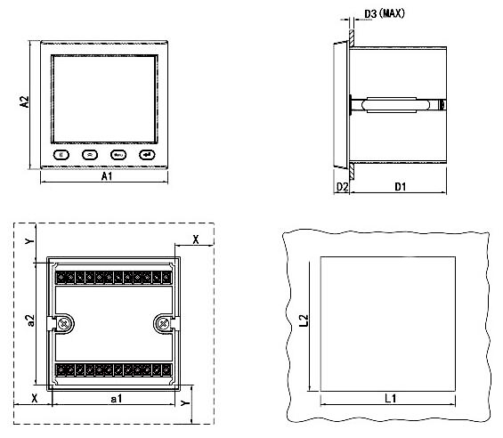 3 Phase AC Digital Ampere Meter(图1) Dimensions of Digital Ampere Meter