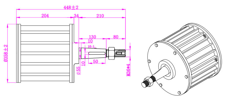 5 kW 120v/220v Alternator, 3 Phase(图1) 5kW alternator dimension