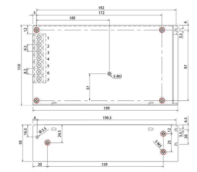 48V DC 4.2A 200W Switching Power Supply(图1) 150W switch-mode power supply dimension