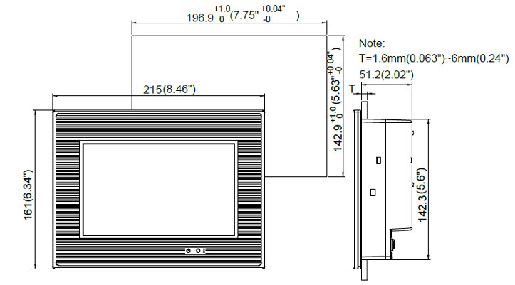 HMI Touch Screen, 7 Inch, 800 x 480(图2) CHN-DOP-B07S415 dimension