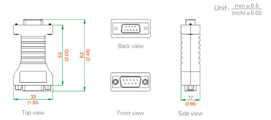 RS232 to RS485 Converter(图1) Dimension of RS232 to RS485 converter