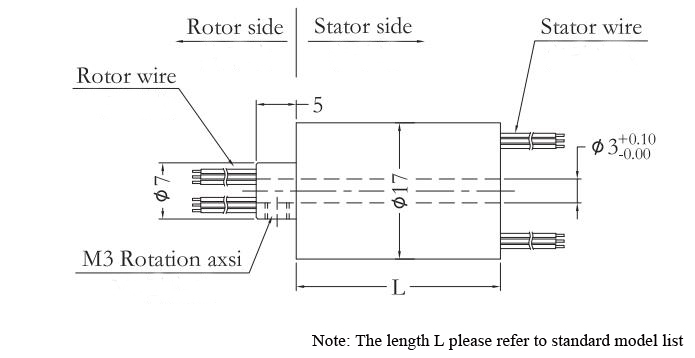 Miniature Through Hole Slip Ring, Inner Diameter 3/5/8mm(图1) CHN-THSR-H0317 Through Hole Slip Ring Dimension Drawing