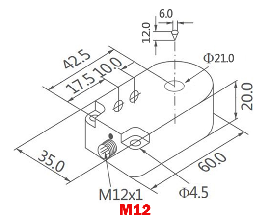 Inductive Proximity Sensor, Ring Type, 21mm, M12(图2) Dimension of 21mm ring type proximity sensor of M12
