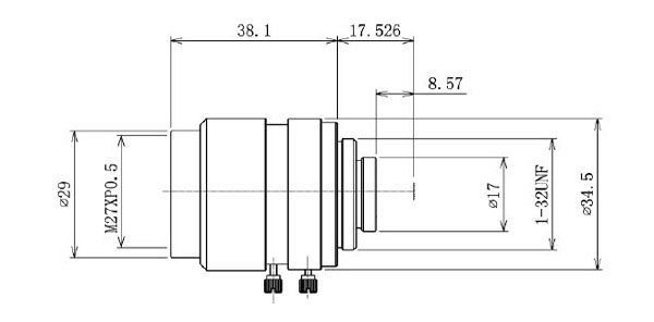Industrial Camera Lens, Fixed Focus, 1/1.8", 8mm, F/1.4, C-Mount(图1) 8mm f/1.4 industrial camera fixed focus lens dimension