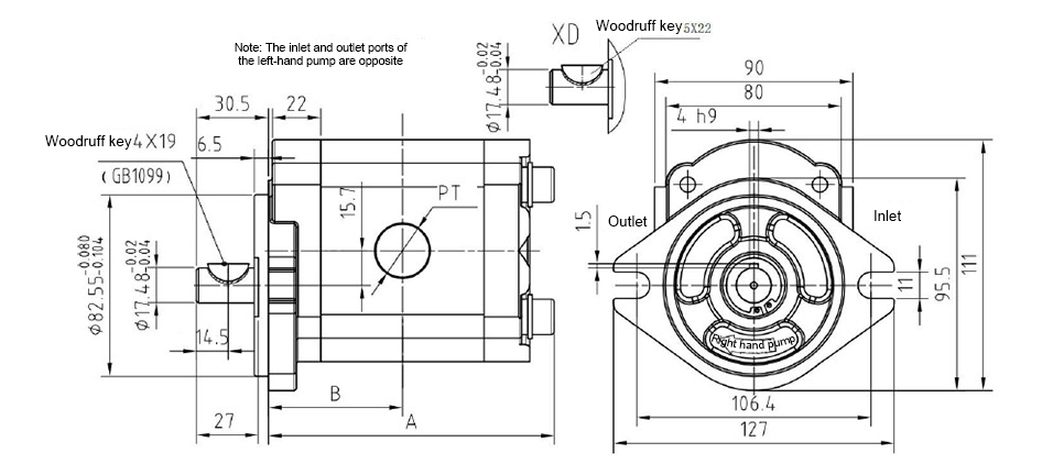 13/15/18/20 GPM Hydraulic Single Gear Pump, 3600 psi(图1) Dimensions of 13/15/18/20 GPM Hydraulic Single Gear Pump, 3600 psi