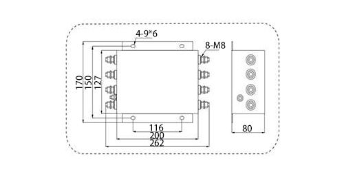 50A 3-phase EMI Line Filter, 2 Stage(图2) 100A 3-phase 4-wire EMI power line filter dimensions