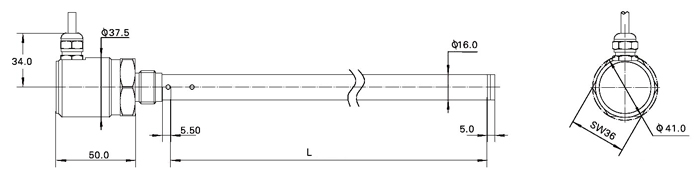 Capacitance Level Sensor for Liquid/Water/Oil Tank, 0-1000mm(图1) Dimensions of capacitance liquid level sensor