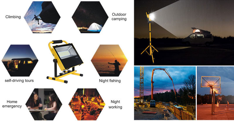 100W Portable Rechargeable LED Work Light(图2) Portable rechargeable flood light applications