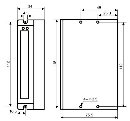Digital Stepper Motor Driver, 2 Phase, DC 24V ~ 50V(图1) Dimensions of 2 Phase DC 24V-50V Digital Stepper Motor Driver