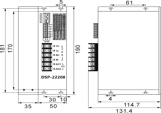 Digital Stepper Driver 80-220V AC for Nema 34 Stepper Motor(图4) dsp22208 dimension