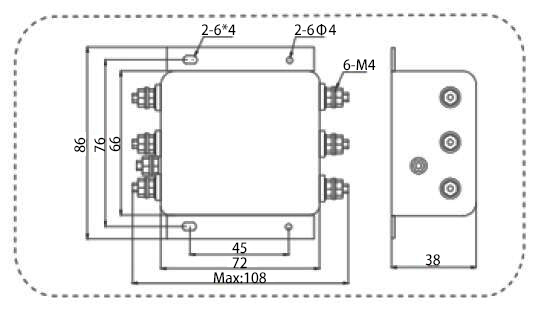 EMI/RFI Power Line Filter 20A , 3 phase(图1) 20A 3-phase EMI Line Filter Dimension