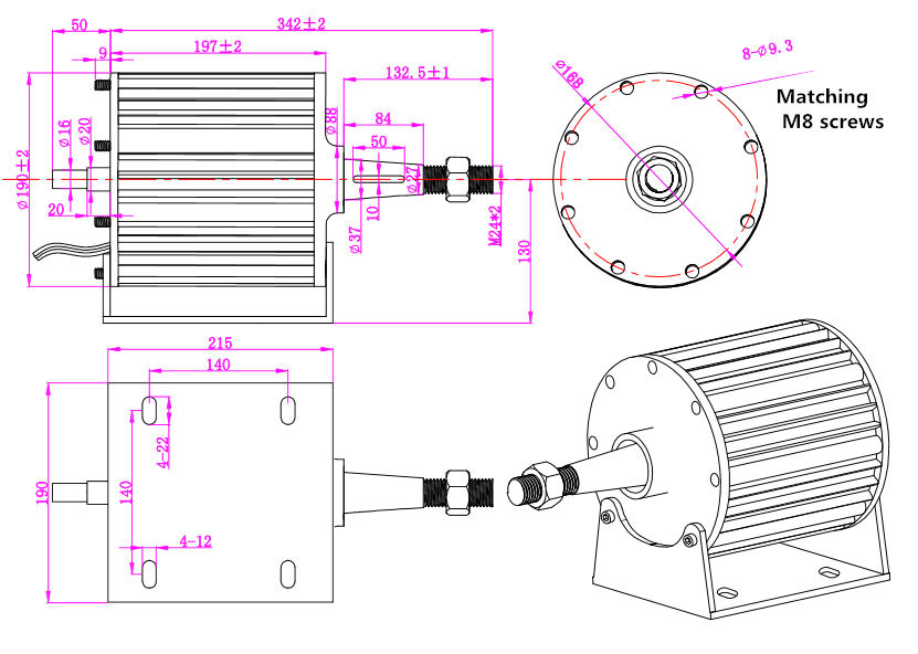 1.5 KW 48v/120v/220v Alternator, 3 Phase(图1) 1.5kW alternator dimension