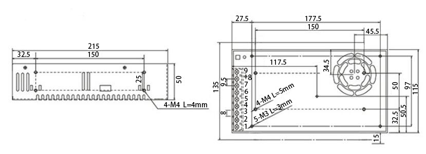 15V DC 20A 300W Switching Power Supply(图1) 300W switched mode power supply dimension