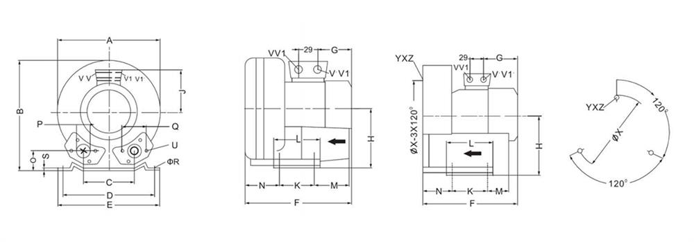 1 Phase 1 hp (750W) Regenerative Blower, 220V, 85 cfm(图1) Dimension of ATO 1.1hp regenerative blower