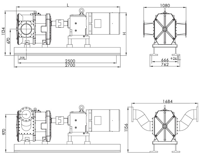 45 kW Rotary Lobe Pump(图2) 45 kW lobe pump installation dimensions