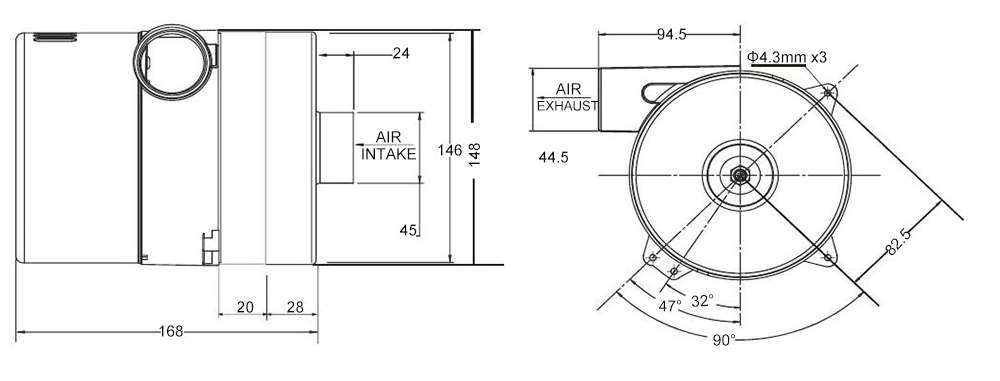 600W Industrial Air Blower, Variable Speed, 110V/220V(图3) Air blower 82 CFM dimensions