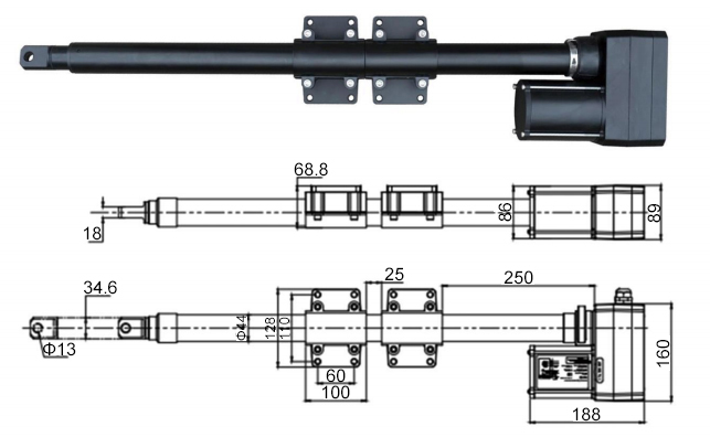Farm Ventilation Linear Actuator, 5000N, 24V DC/120V AC(图1) 5000N farm ventilation linear actuator dimensions