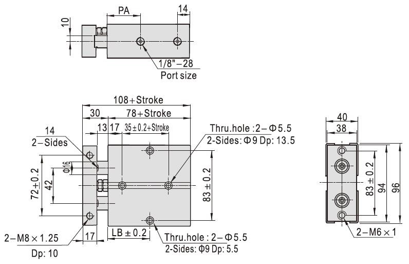 Double Rod Cylinder, 40mm Bore, 300mm Stroke, Double Acting(图4) dimensions of TN32