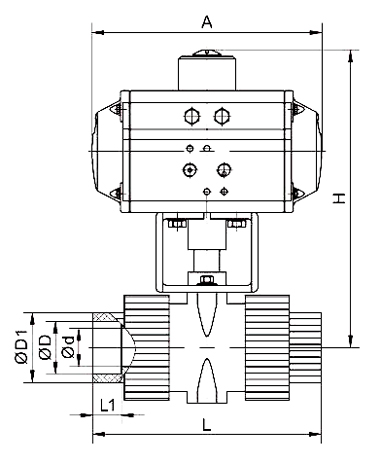 1/2" Pneumatic Ball Valve, 2 Way/ 3 Way(图3) 2 way PVC pneumatic ball valve dimension