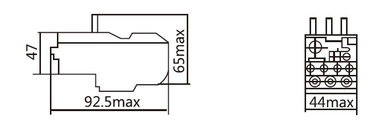 0.1~6 Amp Thermal Overload Relay, 220V, 3-Phase(图1) Dimension diagram of 0.1~6 Amps Thermal Overload Relay, 220V, 3-Phase