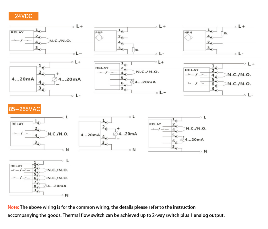 Thermal Dispersion Liquid Flow Switch, M18/ G1 Thread(图3) Thermal dispersion liquid flow switch wiring diagram