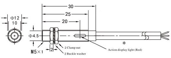 Proximity Sensor, Inductive, M5, PNP(图1) Proximity sensor inductive M5 dimensional drawing