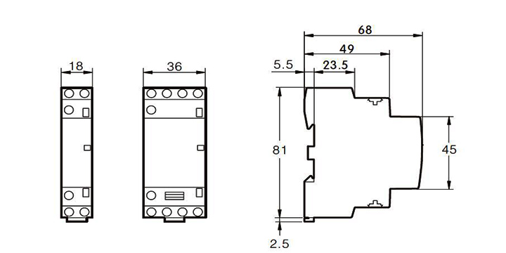 32 amp 4 pole Lighting Contactor, 110V/220V Coil(图2) Lighting Contactor Dimension