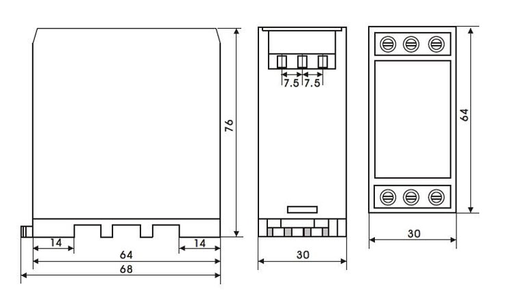 3 Phase Monitoring Relay, SPDT, Phase Failure/Undervoltage/Overvoltage(图2) 3-Phase Voltage Phase Monitoring Relay SPDT Dimension