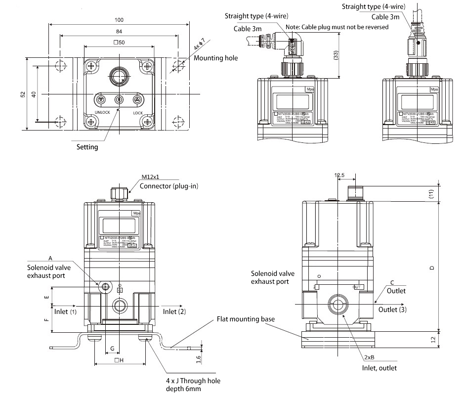 50~5000 mbar 3/8 inch Proportional Pressure Regulator(图1) Dimensions of 50~5000 mbar 3/8 inch Proportional Pressure Regulator with flat bracket