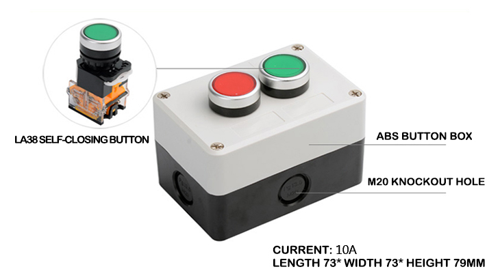 Plastic Push Button Switch, 1 NC+1 NO, 10 A(图1) Push button switch 1 NC 1 NO structure