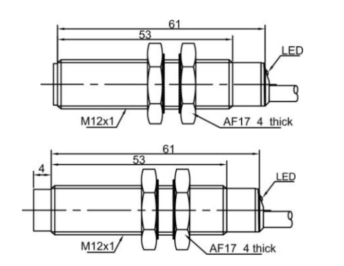 Analog Output Proximity Sensor, Inductive, Flush/ Non-flush(图2) Dimension of proximity sensor of 2m PVC cable
