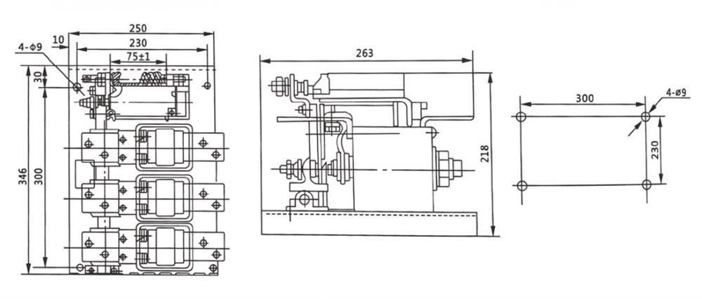 3 Phase AC Vacuum Contactor, 1000A, 1140V(图1) ATO 630A ac vacuum contactor outline and installation dimension