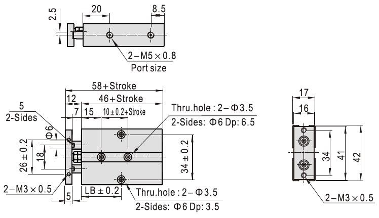 Double Rod Cylinder, 40mm Bore, 300mm Stroke, Double Acting(图2) dimensions of TN10