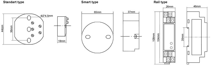 Temperature Transmitter, PT100/E/K/S/B/T/J/N/R Type(图1) Temperature transmitter dimensional drawing