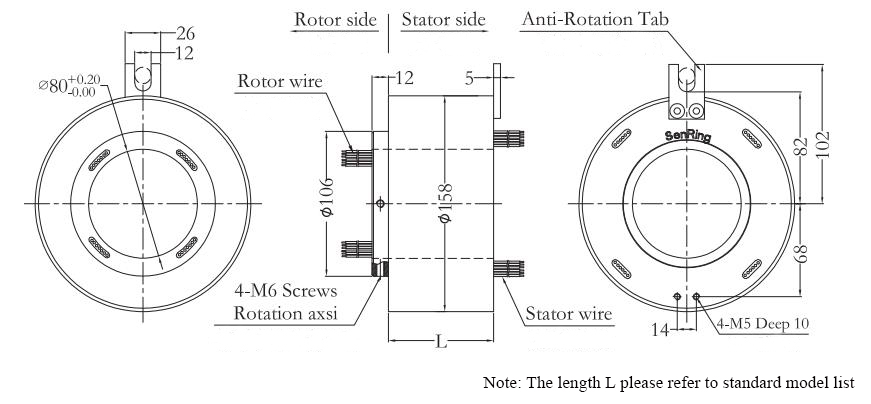 Through Bore Slip Ring, 25.4/38.1/40/50/60/80 mm Hole Diameter(图7) CHN-THSR-H80158 Through Bore Slip Ring Dimension Drawing