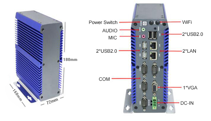 Fanless Embedded Industrial PC, 3865U dual core 1.8 GHz, 4 COM(图1) industrial pc rich interface 3