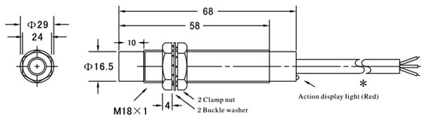 Proximity Sensor, Inductive, M18, 3 Wire, 120V(图1) Proximity sensor inductive M18 dimensional drawing