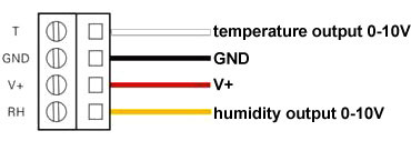 Temperature and Humidity Sensor/Transmitter, Duct/Wall Mounted(图2) Temperature and humidity transmitter FG6010 pin assignment