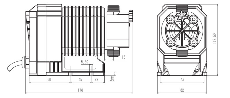Diaphragm Dosing Pump, 16.8 L/h Flow(图1) Dosing pump dimension