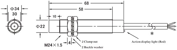 Proximity Sensor, Inductive, M24, 2 Wire, 12V(图1) Proximity sensor inductive M24 dimensional drawing